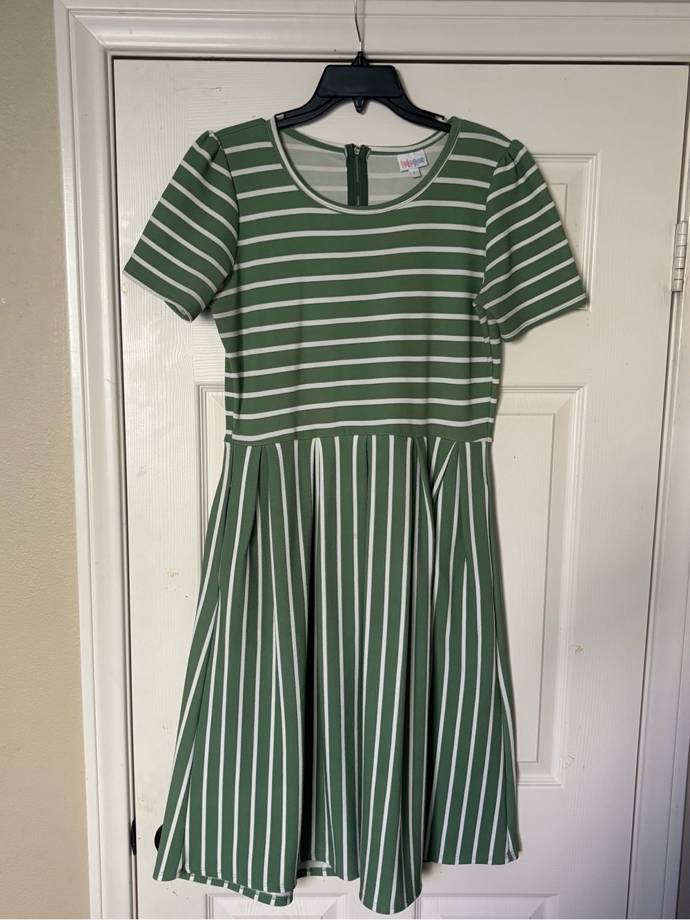 LuLaRoe Green and White Striped Fit-and-Flare Amelia dress
